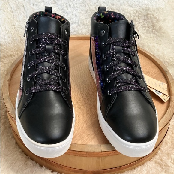 Madden NYC Kids Black and Purple Glitter Sneakers - Picture 2 of 11